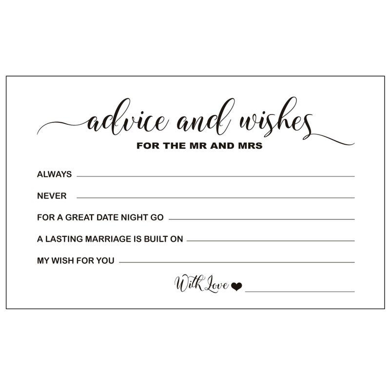 RXBC2011 Wedding advice and well wishes Cards for the Mr and Mrs Bride and Groom Newlyweds Bridal Shower Games Note Marriage Advice Pack of 50 - Image 1